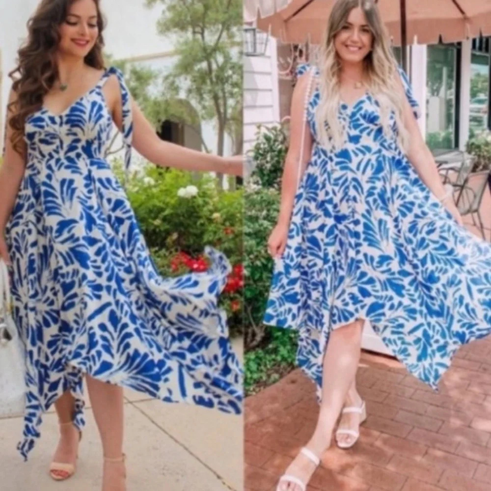Alexis For Target Botanical Blue Asymmetric Dress XS - Picture 2 of 12